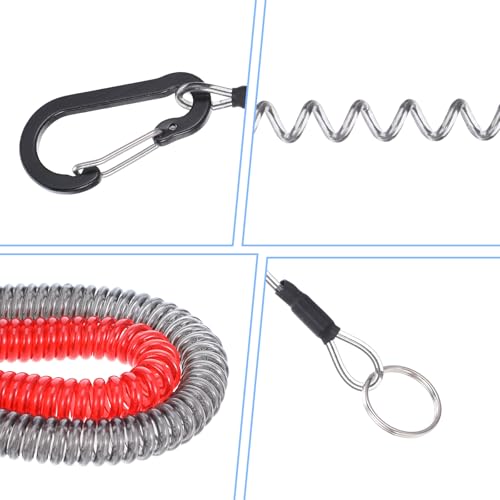 FNANJWQ 6 Pcs Retractable Safety Coiled Lanyard, Stretchy Stainless Steel Wire Coiled Lanyard Kayak Tool Leash Fishing Rod Safety Cord for Fishing Camping Hiking Boating
