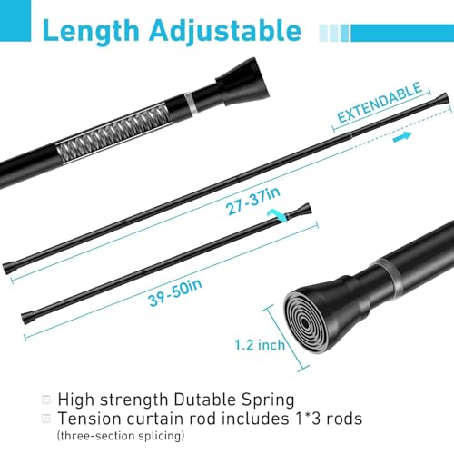 Image of MEXAU 1Pack Spring Tension Curtain Rod 27-50 inch Black Small Tension Rod