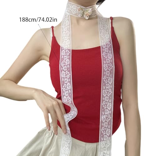 White Lace Scarf for Women Long Skinny Belt Necktie Neck Scarf Girls Scaf Long Neckerchief Skinny Scarf Necktie4