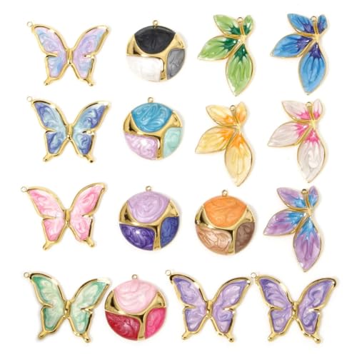 Pendentif en acier inoxydable émail multicolore au design papillon haute précision