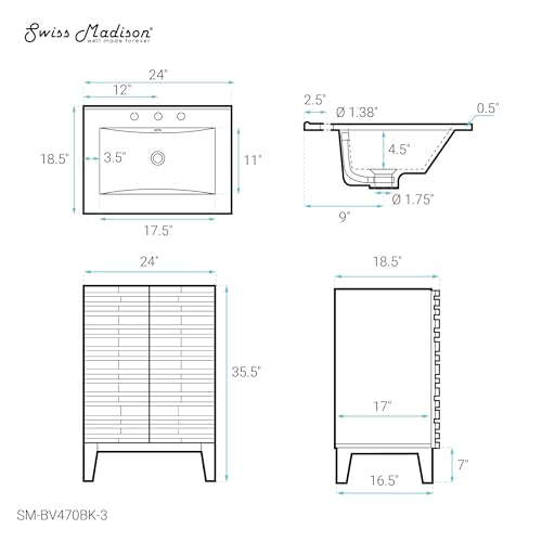 Image of Swiss Madison Cascade 24 in. Brown Oak Bathroom Vanity with White, 3-Hole Ceramic Sink Top