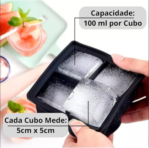 Kit 2 Mini Formas de Gelo Fundo de Silicone Tampa de Plástico Empilhavel Papinha 4 Compartimentos Ca