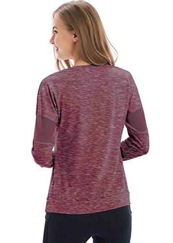 Yucharmyi Women's Long Sleeve Shirts Mesh Yoga Tops Workout Shirts Gym Sports T-Shirt with Thumb Hole Yoga Tanks Workout Clothes for Women Yoga Shirts Activewear Quick Dry Tops(Red,S)