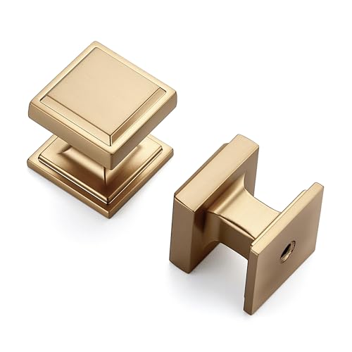 Image of Ravinte 10 Pack Champagne Bronze Square Kitchen Cabinet Knobs,Zinc Solid Drawer Pulls,Farmouse Cabinet Handles for Cupboard, Dresser, Closet and Bathroom, Modern Cabinet Hardware for Cabinets