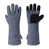662℉ Leather Welding Gloves for Men Women, Long Sleeve Work Heat Resistant Fire Gloves Oven Mitts fo