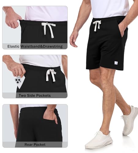 Mens Cotton Sweat Shorts Lounge Casual 7"/9" Summer Drawstring Elastic Waist Comfy Jersey for Yoga Running Athletic4