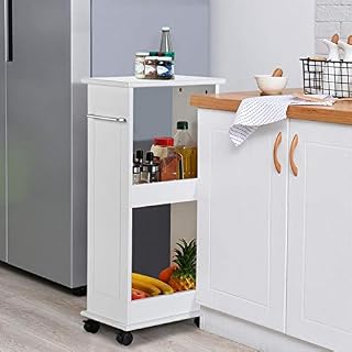 Yaheetech Wooden Slimline Rolling Cart Bathroom Kitchen Organizer Narrow Storage Cart Rack