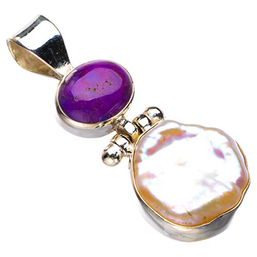 Pendentif argent 925 perle de Biwa naturelle turquoise vintage artisanal fait main StarGems D5495