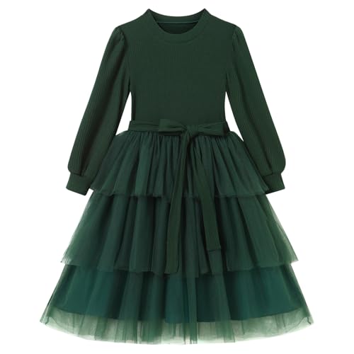 AWIBMK Mom and Me Christmas Dresses Ribbed Knit Tiered Hemline Tulle Velvet Dress Fall Winter Xmas Matching Outfits with Belt4