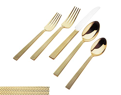Godinger 20‑Piece Stainless Steel Silverware Set, Flatware Utensil Set for 4, Harrington, Gold Mirror, 18/10