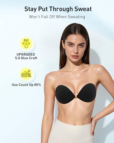 Image of Niidor Womens Strapless Bra Sticky Bra Push Up Backless Reusable Magnetic Front Closure Breathable Sports Bras