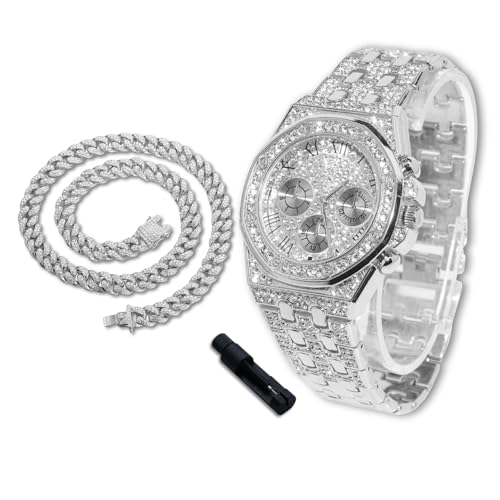 Reloj con diamantes para niños adolescentes iced out chapado oro 18K