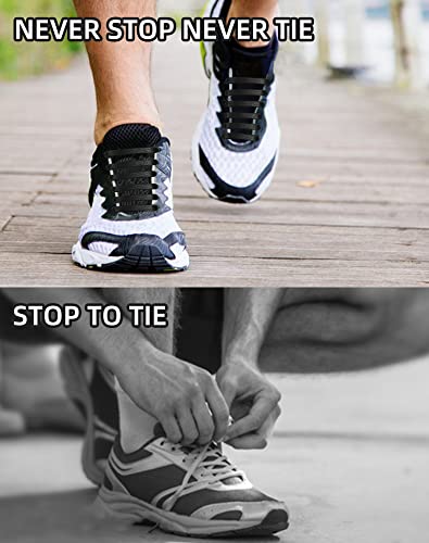 Sent Charm Tieless Shoe Laces For Sneakers,No Tie Shoe Laces For Adults/Kids,Elastic Silicone Rubber Laceless Shoe Strings （2 Pack,Black） #TOP2