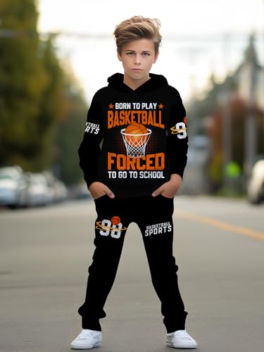 Image of boys' clothing sets, 2-Piece Hoodie & Pants Outfits for Boys Size 4-14 | Lightweight Non-Fleece Fall & Spring Clothing Sets