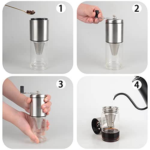 T-Mark 3-In-1 Manual Coffee Grinder With Ceramic Conical Burr Mill & Cup, Portable Coffee Bean Grinder For French Press/Turkish Brew, Easy To Use Hand Coffee Grinder For Camping & Travelling #TOP5