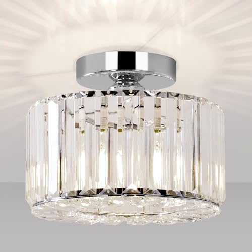 Seruno X Plafonnier en Cristal, Plafond Moderne Chrome, Luminaire E27 Lustre Semi-Encastré pour Salon, Chambre, Cuisine, Salle à Manger, Couloir, Salle de...