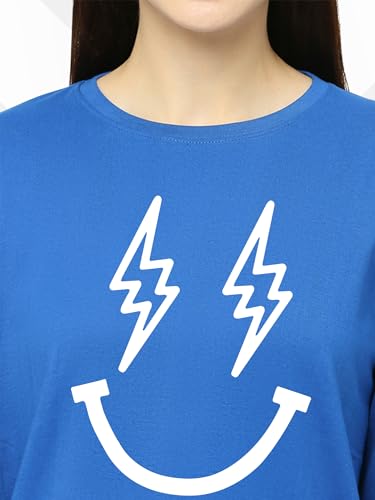 Image of STATUS MANTRA Women's Cotton Round Neck Regular Fit Sweatshirt | Full Sleeves and Smile Printed | Comfort Colour T-Shirt | Available in Multicolor & Size Small to 2XL