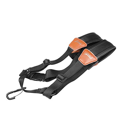 Flexzion Professional Saxophone Shoulder Strap W/Adjustable Chest Harness Design, Soft Padded Sax Holder W/Swivel Metal Hook, Musical Instrument Accessory For Alto Tenor Soprano Baritone Sax, Black #TOP1