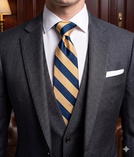 Image of NYFASHION101 Men's Classic Striped Necktie - Premium Woven Two-Tone Tie for Weddings, Graduation, Business & School Colors