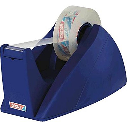tesa Easy Cut Desk Dispenser Professional - Refillable, Nonslip Tape Dispenser for Adhesive Tape Rolls Up to 33 m x 19 mm - Blue