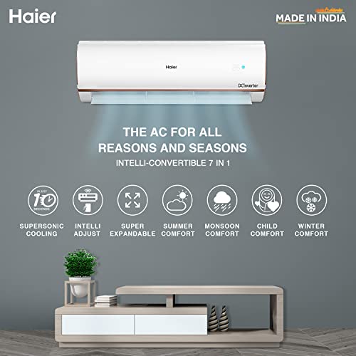 Image of Haier 1 Ton 3 Star, WiFi, Inverter Split AC (Copper, Convertible 7 in 1 Cooling Modes, Antibacterial, HSU13K-PYFR3BE1-INV, White)