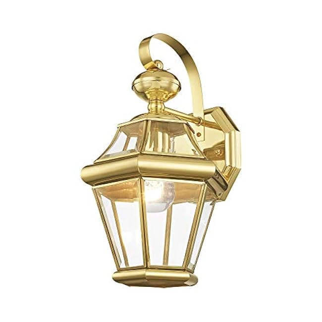 Livex Lighting 2161-02 Outdoor Wall Lantern with Clear Beveled Glass Shades, Polished Brass
