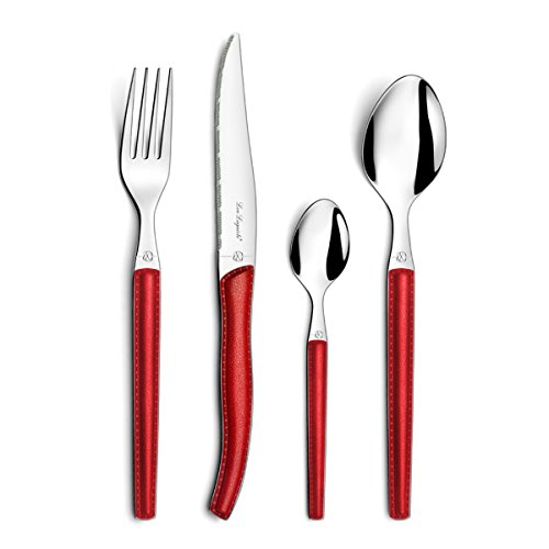 Lou Laguiole - Sky Ménagère 24 pièces - Valisette 6 personnes, Acier inoxydable/Manche couleur effet cuirRouge - 14 x 7,5 x 24,5 cm (Ref: 2271RDPA23C40)