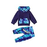 [Cousannory] ベビー服 上下セット 赤ちゃん おしゃれ 長袖 タイダイ レインボー プルオーバー Tシャツ ズボン 女の子 男の子 2点セット キッズ 子供服 秋 冬 普段着 部屋着 ルームウエア お出かけ 通園(Gネイビー,70)