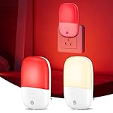 670nm Red Light Night Light for Sleep Therapy, [2 Pack] - 2 Color Modes, Zero Blue Light, Auto Dusk to Dawn Sensor, 0.5W Dimmable LED Nightlights for Kids Adults Bedroom, Hallway, Bathroom, Stairs