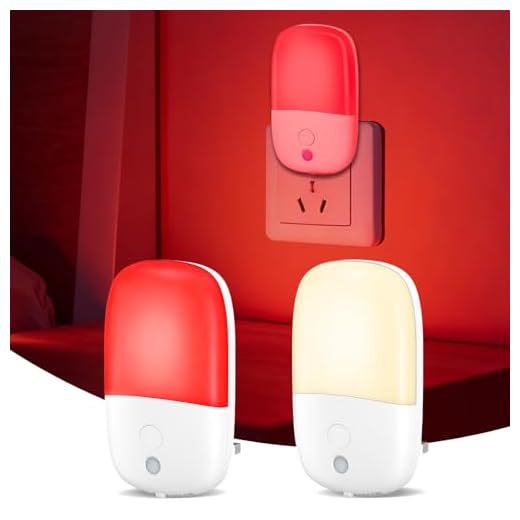 670nm Red Light Night Light for Sleep Therapy, [2 Pack] - 2 Color Modes, Zero Blue Light, Auto Dusk to Dawn Sensor, 0.5W Dimmable LED Nightlights for Kids Adults Bedroom, Hallway, Bathroom, Stairs