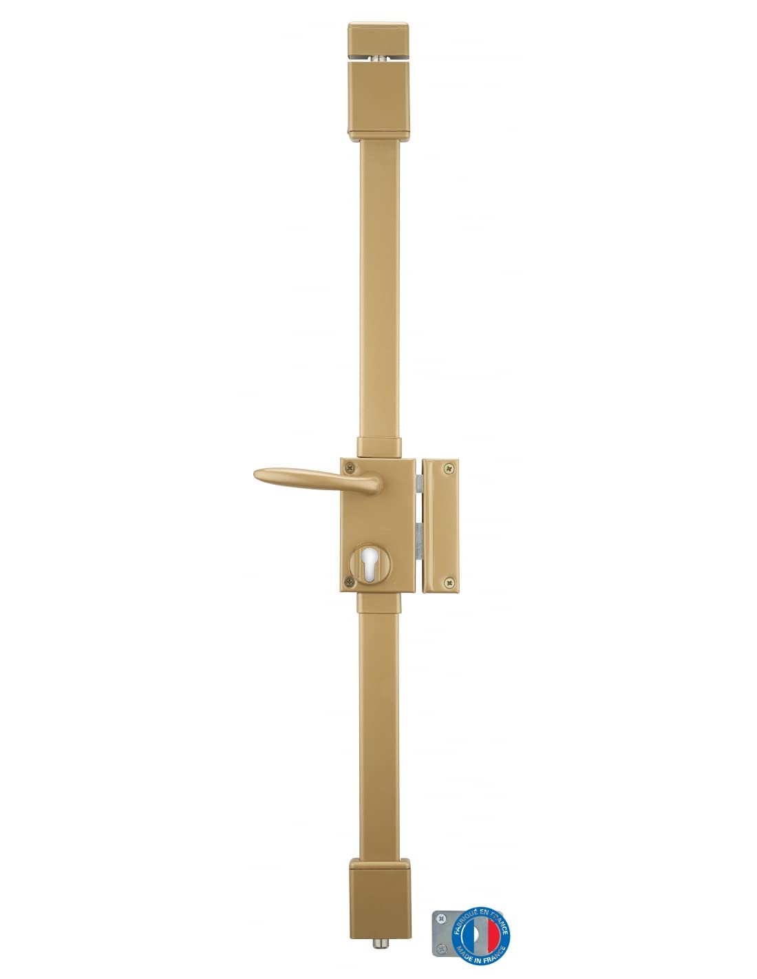 THIRARD - Boîtier de Serrure en Applique Targa à Fouillot pour Porte d'Entrée - Droite - 3 Points - Axe 45 mm - Or - Acier - Mécanisme Intérieur - Poignée Double - Gâche Haute Résistance