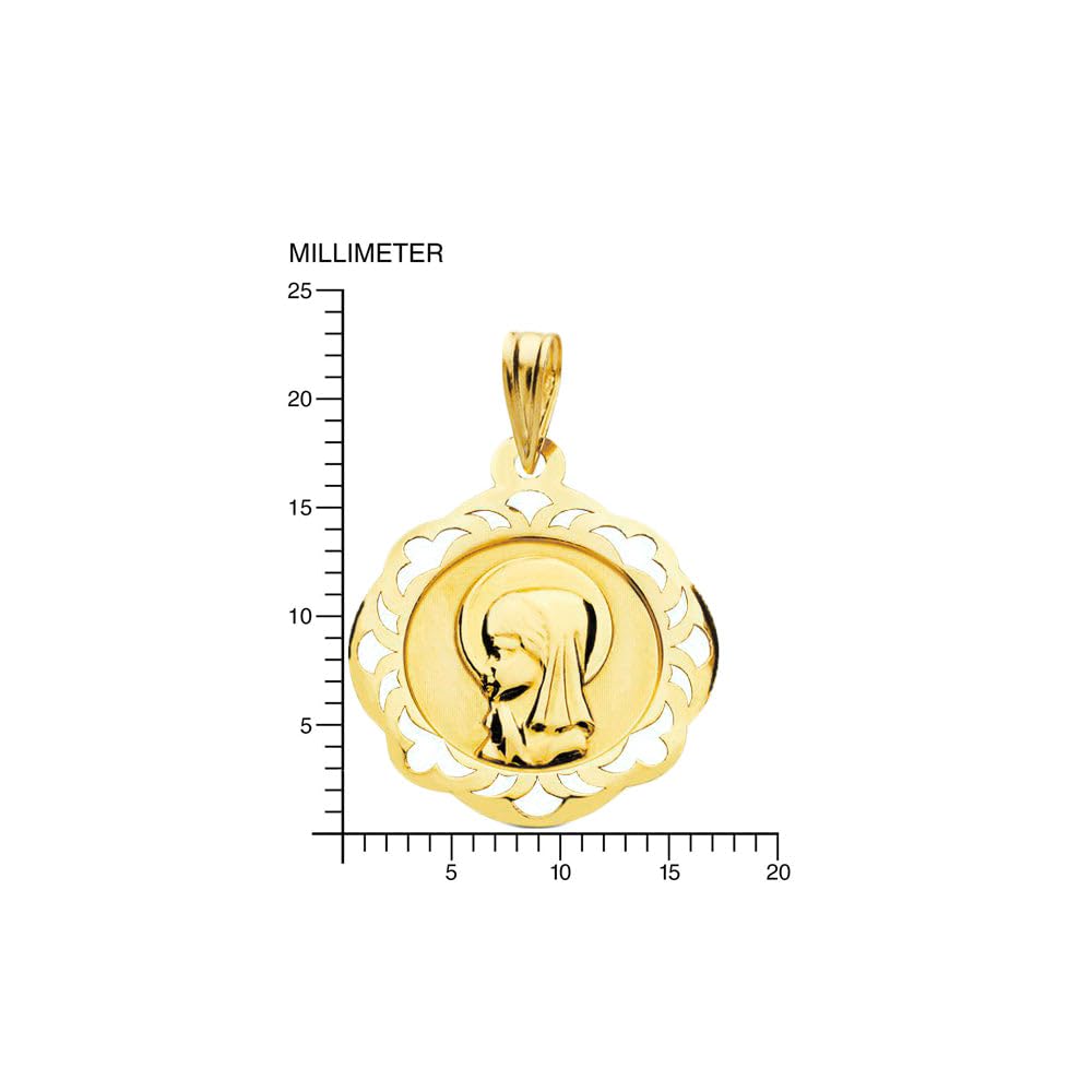 Monde Petit Medaglia religiosa pendente Oro Giallo 18K Personalizzata Vergine Bambina Rotonda Opaca e Lucida 20 x 18 mm - Certificato di garanzia - 1277