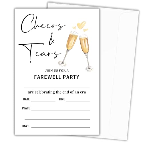 heiyihe Going Away Party Invitation Cheers & Tears Party Invites Farewell Invitations Celebration Party Invite for Coworker Friends Sister 30th 40th 50th Birthday Invite-A04