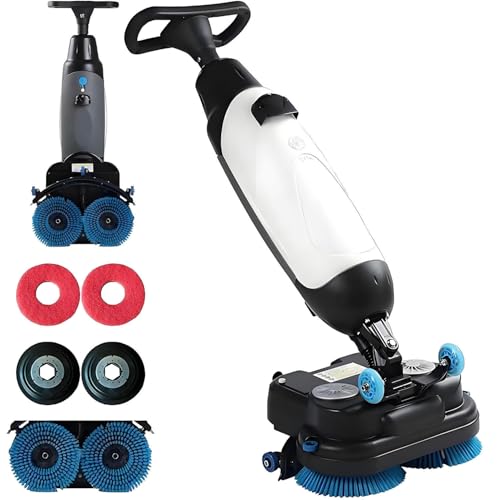 Commercial Electric Floor Scrubber &amp; Tile Polisher, Cordless 360° Rotating Carpet Extractor, Self-Propelled Power Scrub Brush for Vinyl, Concrete &amp; Luxury Floors - Grey