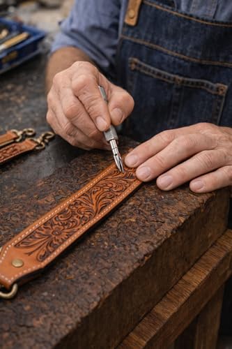 Image of CHALLENGER Western Floral Tooled Leather Replacement Shoulder Purse Guitar Cross Body Strap 115RS-Straps