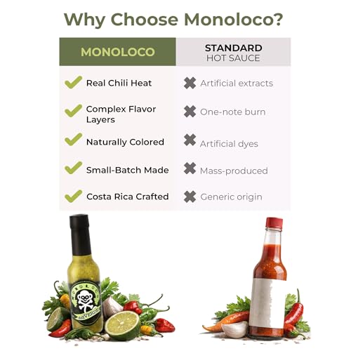 Image of Monoloco Hot Green Sauce Vegan Gluten-Free with Jalapeno, Panamenian Scotch Bonnet Peppers, Green Onions, Coriander and Garlic, Costa Rica Medium Spicy Sauce Viejo Verde, Pack of 1 (150ml / 5oz)