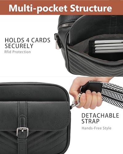 Image of Crossbody Bags for Women,Multi-Pocket Leather Crossbody Purse | RFID Blocking Pockets,Fits iPad,Adjustable Wide Strap,Quilted Exterior,8 Card Slots,Gift Ready