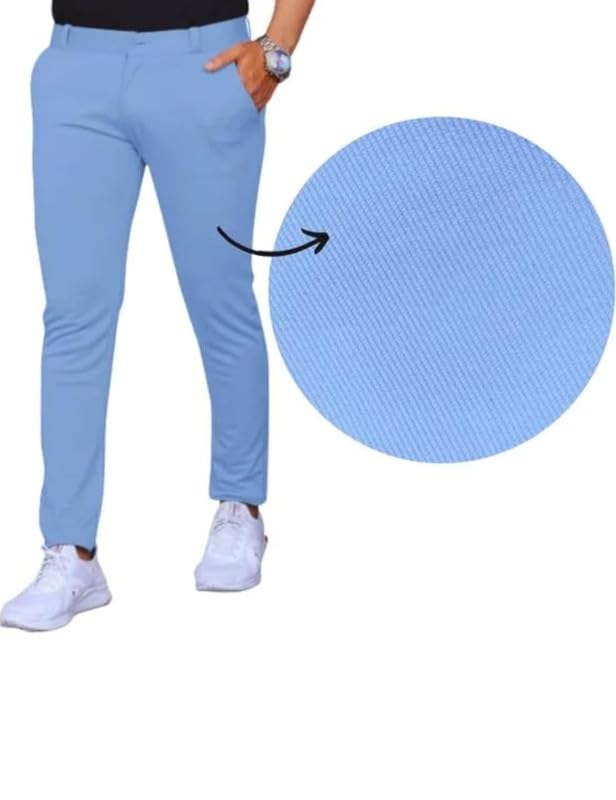 Image of VIJETA Garments for Men Lycra Blend Formal Trousers ? Smart Fit Office Wear Pants with Elastic Waistband & Zip Fly