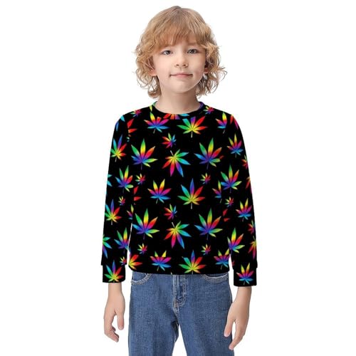 MZERSE Soft Kids Crew Neck Pullover Trippy WeedLeaf Tie Dye Leaf Black, Long Sleeve Sweatshirt for All Seasons, 8-10Y