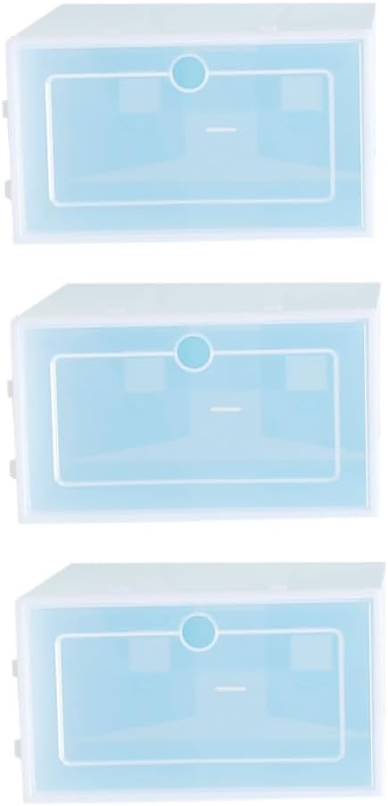 Luxshiny 6PCS Transparent Thicken Plastic Shoe Storage Boxes Stackable Organizer for Closet Entryway Large Blue