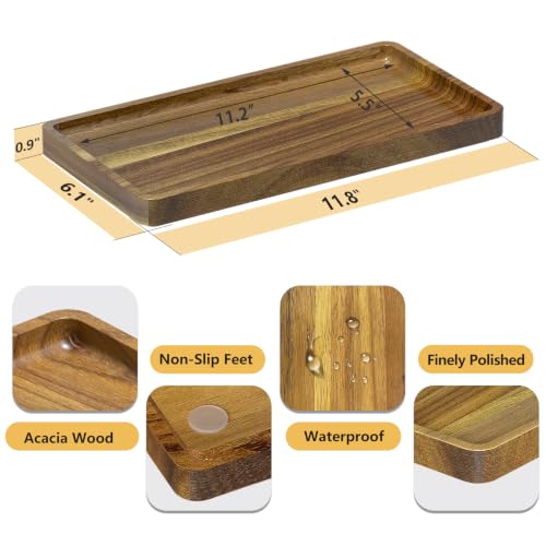 Image of WEENSON Acacia Wood Bathroom Vanity Tray for Soap Dispenser, Toiletries, Makeup, Perfume, Decor, Kitchen Tray for Counter Salt Spice, Toilet Tank Tray for Candle, Nightstand 11.8 inchx6.1 inch