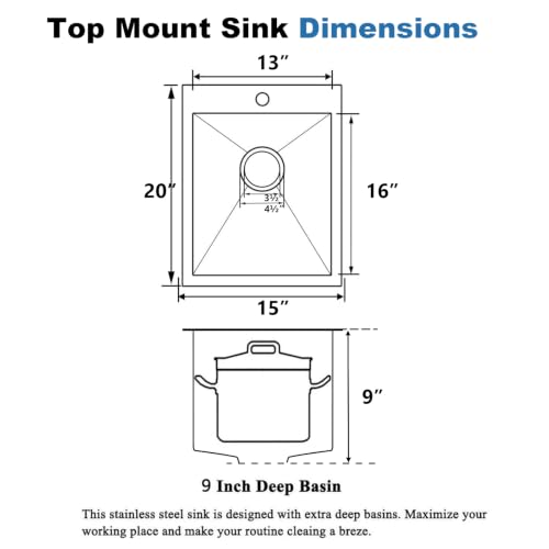 Image of SHACO 15x20 Inch Black Drop In Bar Sink, 15 Inch Top Mount RV Kitchen 16 Gauge Stainless Steel Sink for Small Kitchen Wet Bar Prep RV Yard Office Laundry with Dish Grid & Drain, Gunmetal Black