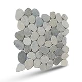 PEBBLETILE.CO Pale Sliced Pebble Mosaic, Tumbled Stone Backsplash Tiles for Kitchen Walls, Shower and Bathroom Floors, and Outdoor Areas (12' X 12')