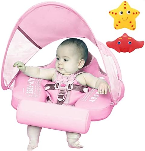 Mambobaby Non Inflatable Newest Size Improved Add Tail Avoid Flip Over Baby Pool Float with Canopy Infant Solid Swimming Float Swim Trainer