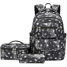 JiaYou School Backpack Sets 3pcs Stars Prints Daypack For Teens Girls Primary School StudentsBlack Stars,22 Liters