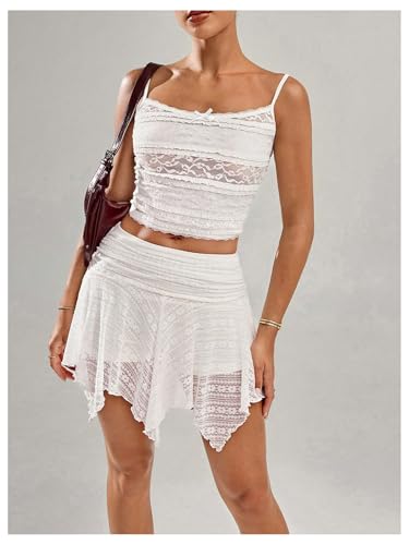 MakeMeChic Women's Floral Lace Mini Skirt Ruched Asymmetrical Y2k Short Rave Festival Skirts Cowboy Chic4