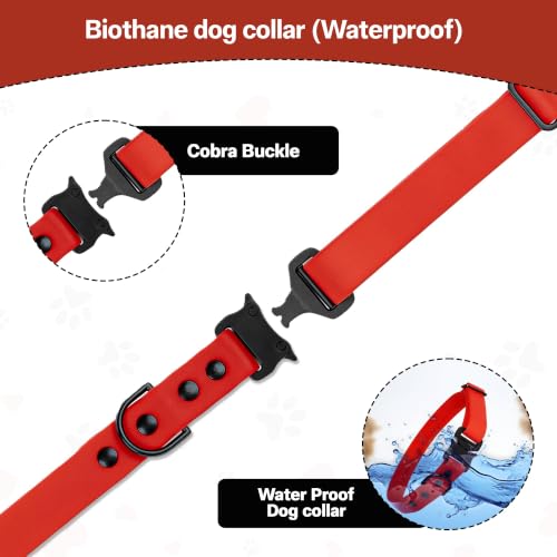 Image of Adil's Biothane Waterproof Dog Collar, Dog Leash & Collar Leash Combo | Heavy Duty TPU Coated Webbing | Adjustable Quick Release Buckle | Odour Resistant (Red, L-22, Collar only)