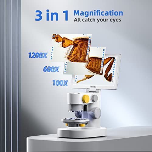Tomlov Dm301 Biological Kids Microscope 1200X With 9'' Ips Touchscreen, Meaure And Edit, 1080P Triple Camera, Slides Set, Stem Digital Microscope For Home Education, Windows Mac Compatible #TOP3