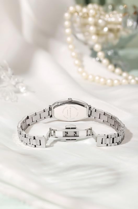 Image of Giordano Silver Oval Shape Dial Watch for Women - Elegant Roman Numerals, Stainless Steel Strap, Sleek Analog Design