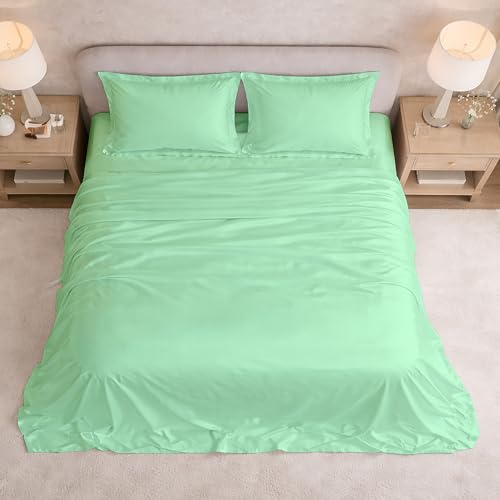 Image of Filbert Satin Bedsheet with 1 Pillow Cover | 60x90 in |300 TC | Midnight Luxe Satin Dreams Collection for Single Bed | UltraSatin Premium Bedding Set | Aqua Green